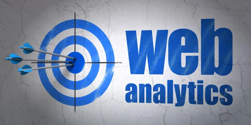 Web development concept: target and Web Analytics on wall background Illustrazione stock