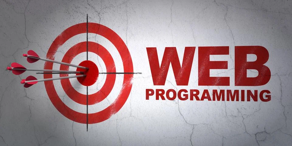 Web development concept: target and Web Programming on wall background Illustrazione stock