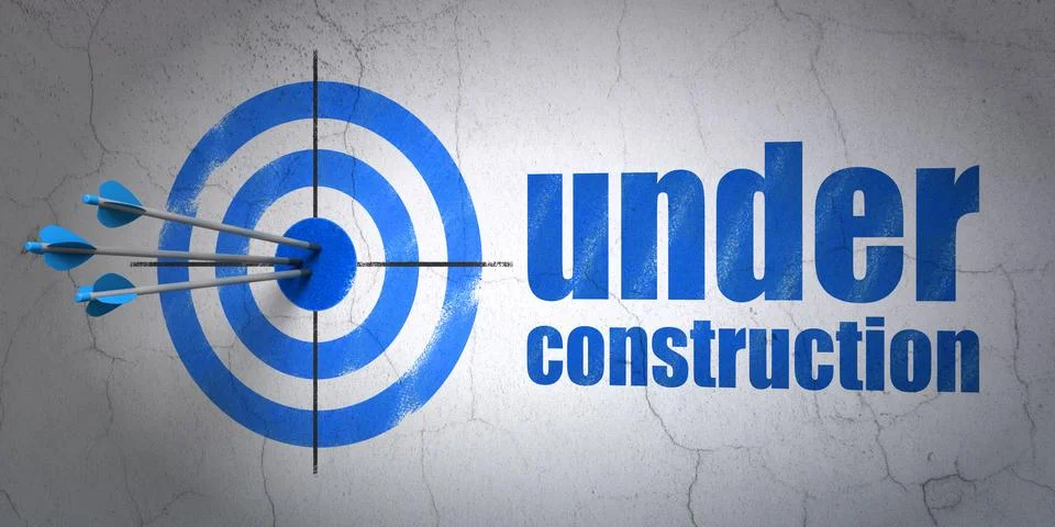 Web development concept: target and Under Construction on wall background 스톡 일러스트
