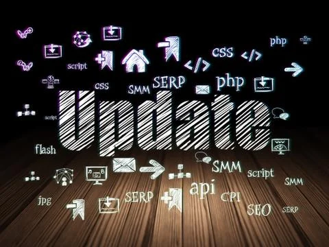 Web development concept: Update in grunge dark room 库存插图