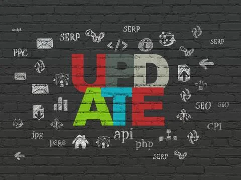 Web development concept: Update on wall background 库存插图