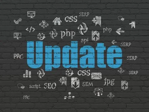 Web development concept: Update on wall background 库存插图