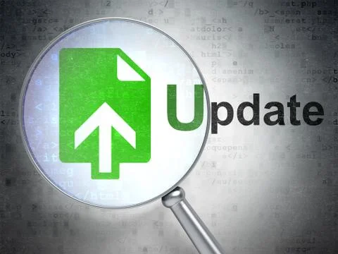 Web development concept: Upload and Update with optical glass Stockillustratie