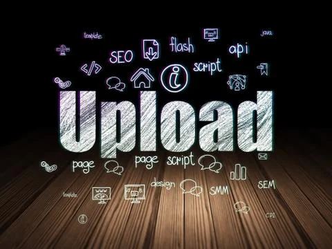 Web development concept: Upload in grunge dark room Stock Illustration