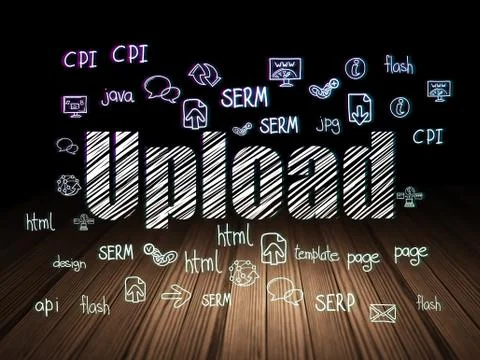 Web development concept: Upload in grunge dark room 库存插图