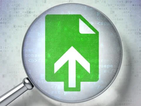 Web development concept: Upload with optical glass on digital background Stock Illustration