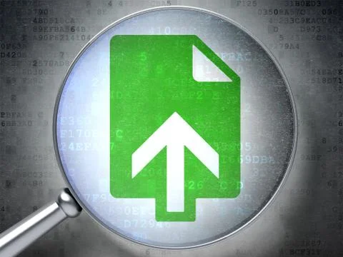 Web development concept: Upload with optical glass on digital background 스톡 일러스트