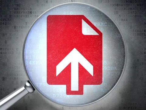 Web development concept: Upload with optical glass on digital background 스톡 일러스트