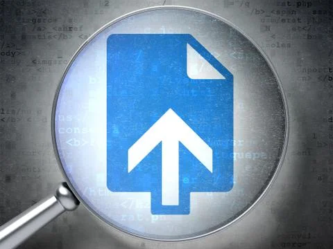 Web development concept: Upload with optical glass on digital background 스톡 일러스트