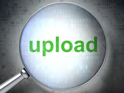 Web development concept: Upload with optical glass 스톡 일러스트