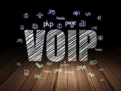 Web development concept: VOIP in grunge dark room 库存插图