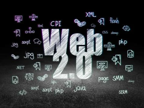 Web development concept: Web 2.0 in grunge dark room Stockillustratie
