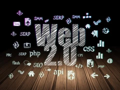 Web development concept: Web 2.0 in grunge dark room イラスト素材