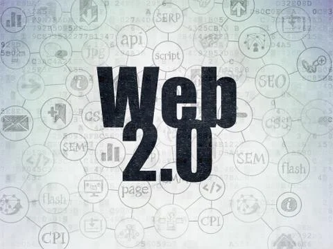 Web development concept: Web 2.0 on Digital Data Paper background 库存插图