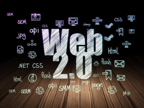 Web development concept: Web 2.0 in grunge dark room Stockillustratie