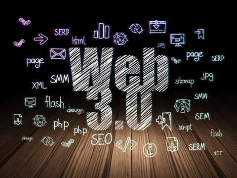 Web development concept: Web 3.0 in grunge dark room Stockillustratie