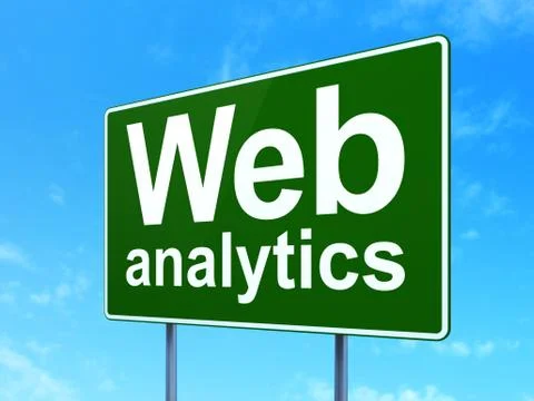 Web development concept: Web Analytics on road sign background 库存插图