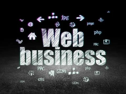 Web development concept: Web Business in grunge dark room 스톡 일러스트