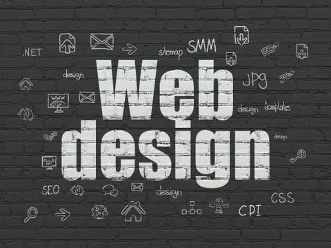 Web development concept: Web Design on wall background Stock Illustration