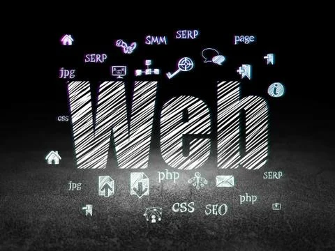 Web development concept: Web in grunge dark room Stockillustratie