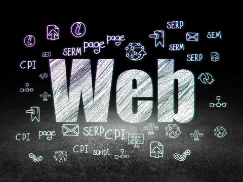 Web development concept: Web in grunge dark room 库存插图