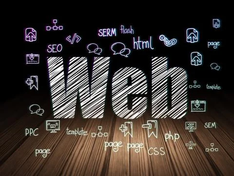 Web development concept: Web in grunge dark room 库存插图
