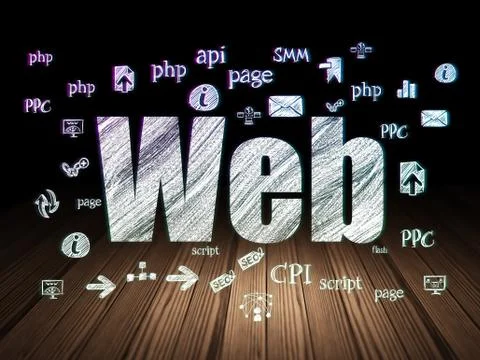 Web development concept: Web in grunge dark room 库存插图