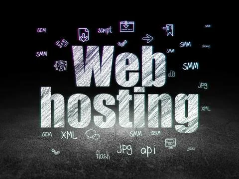 Web development concept: Web Hosting in grunge dark room Stockillustratie