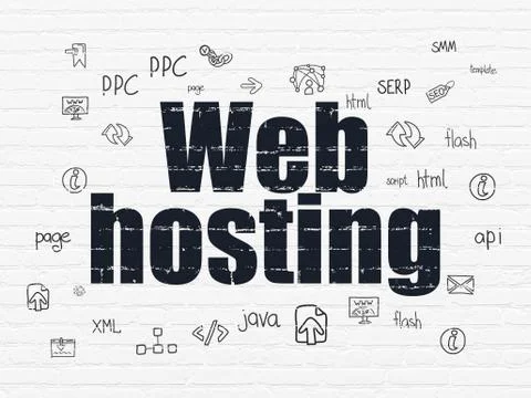 Web development concept: Web Hosting on wall background Stock Illustration