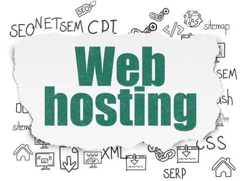 Web development concept: Web Hosting on Torn Paper background 库存插图