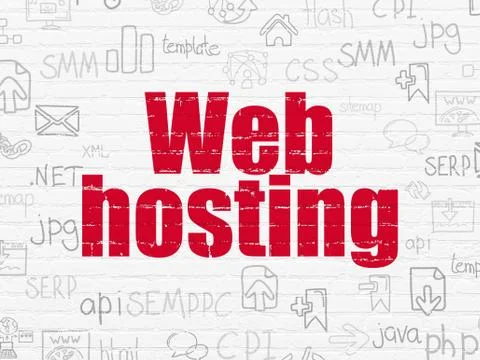 Web development concept: Web Hosting on wall background Stock Illustration