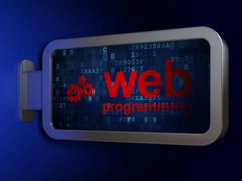 Web development concept: Web Programming and Gears on billboard background 스톡 일러스트