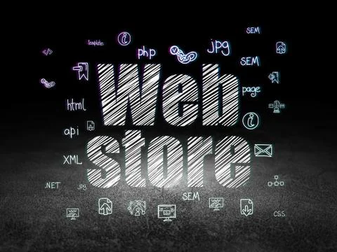 Web development concept: Web Store in grunge dark room 库存插图