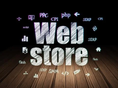 Web development concept: Web Store in grunge dark room イラスト素材