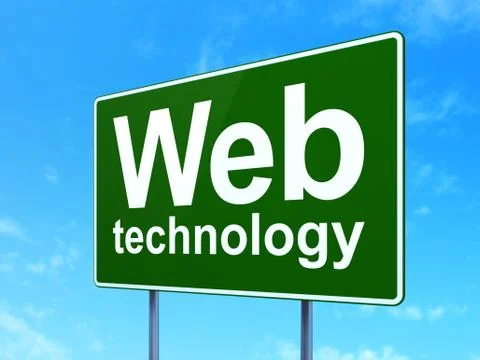 Web development concept: Web Technology on road sign background 库存插图