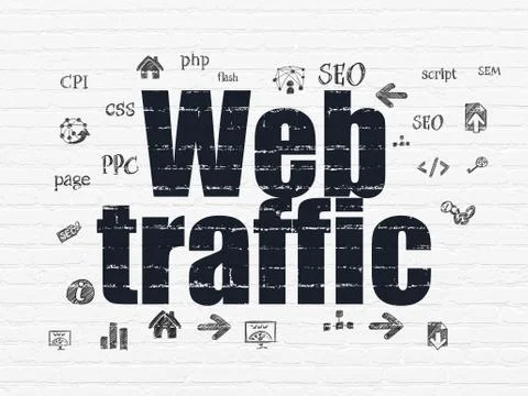 Web development concept: Web Traffic on wall background 스톡 일러스트
