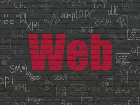 Web development concept: Web on wall background 库存插图