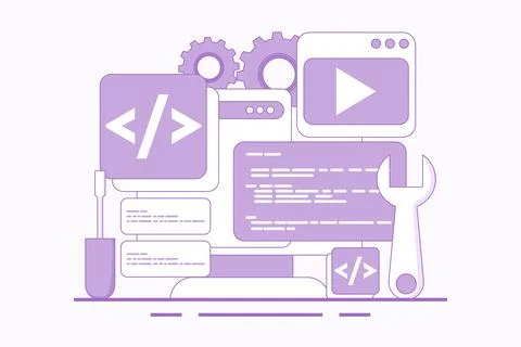 Web development concept, website builder, app development. Stock Illustration