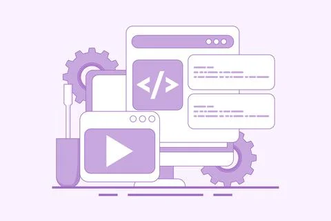 Web development concept, website builder, app development. Stock Illustration