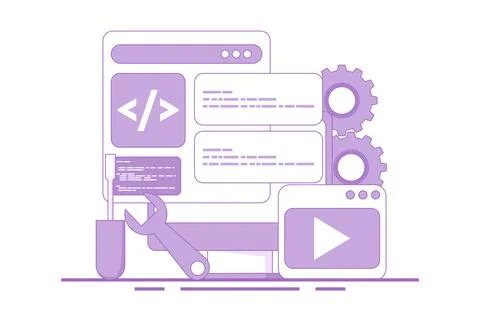 Web development concept, website builder, app development. Illustrazione stock