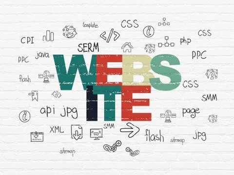 Web development concept: Website on wall background 스톡 일러스트