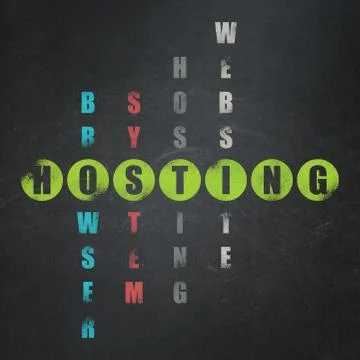 Web development concept: word Hosting in solving Crossword Puzzle 스톡 일러스트