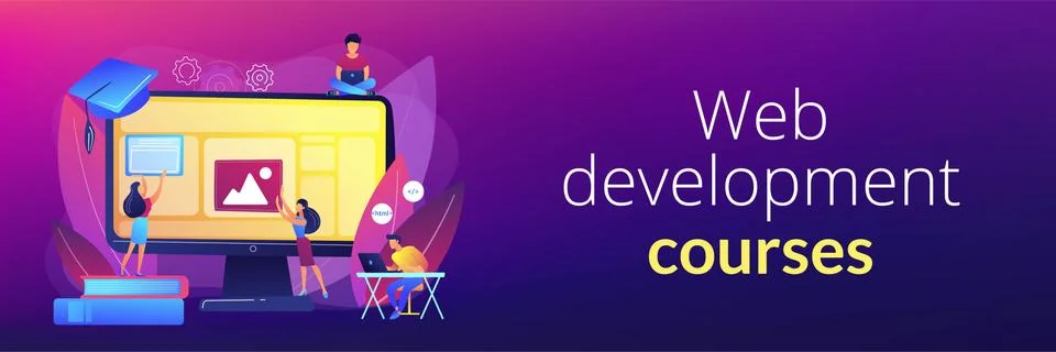 Web development courses concept banner header Stock Illustration