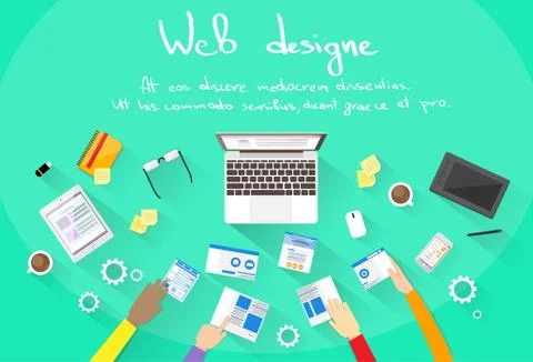 Web Development Create Design Site Building Team People Hands Illustrazione stock