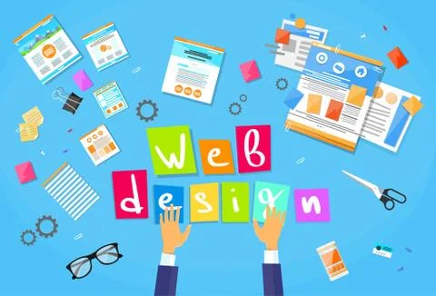 Web Development Create Design Site Building Businessman Hands Illustrazione stock