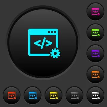 Web development dark push buttons with color icons Stock Illustration
