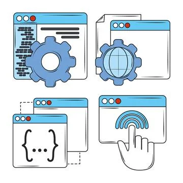 Web development digital software coding, experience and interaction icons イラスト素材