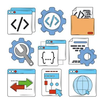 Web development digital software search engine optimization icons 스톡 일러스트