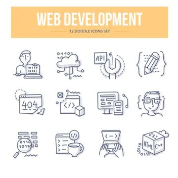 Web Development Doodle Icons 스톡 일러스트