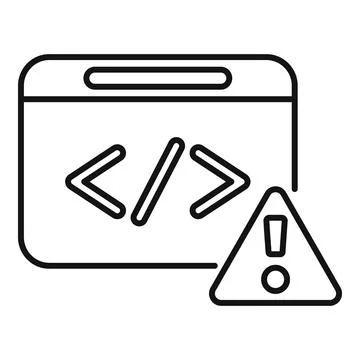 Web development error warning sign with code brackets on screen Illustrazione stock